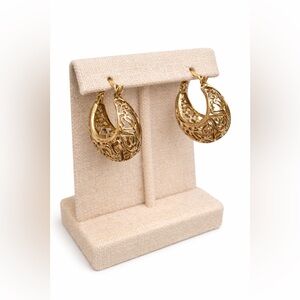 925 Sterling Silver Filigree Hoop Earrings | Gold Tone | Under 1 Inch